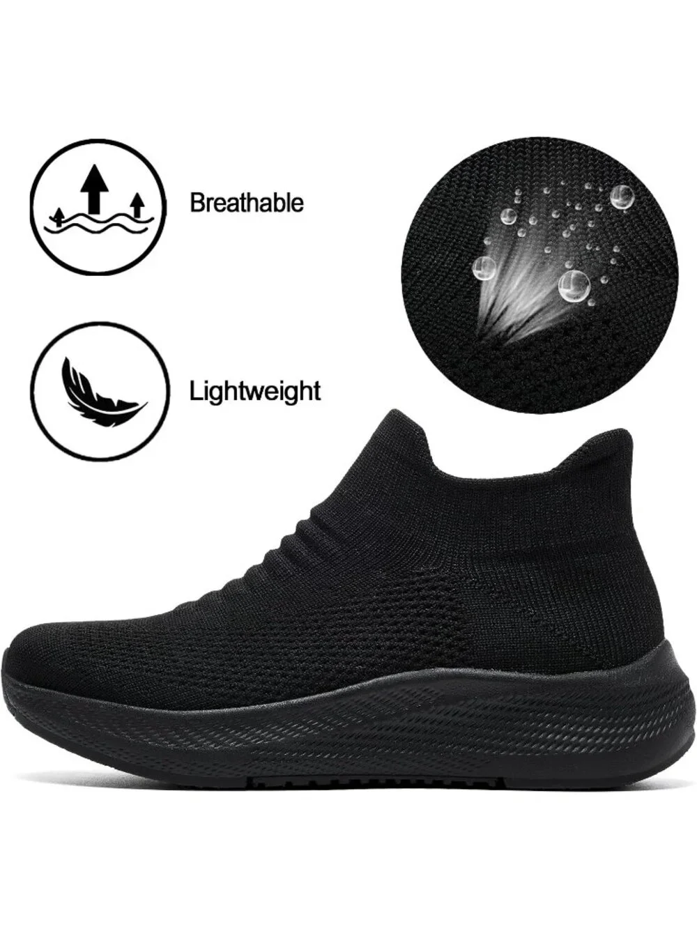 Women's Black Comfort Lightweight Sock Work Mesh Slip on Casual Sneaker Shoes